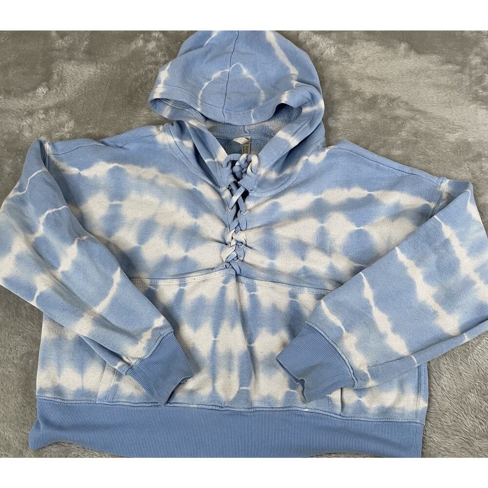 FP MOVEMENT FREE PEOPLE BLUE WHITE TIE DYE PULLOVER SWEATSHIRT HOODIE WOMENS M